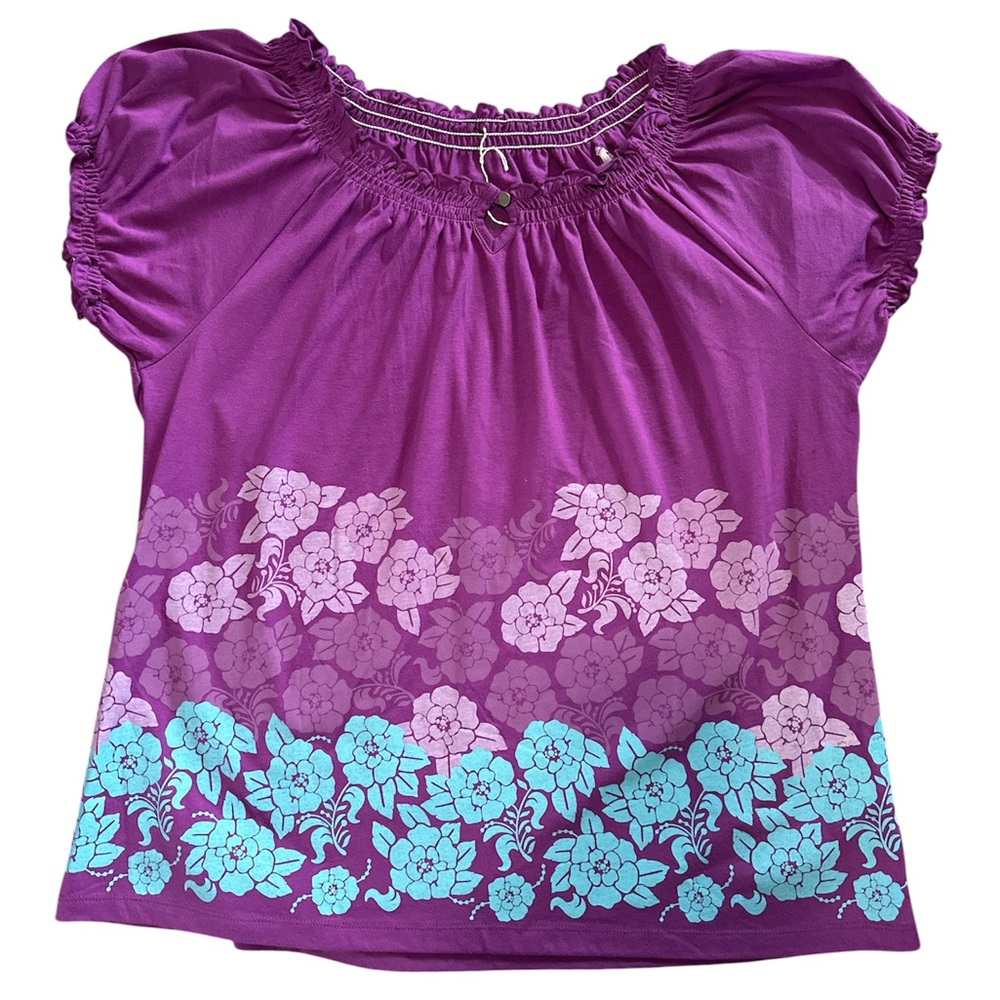 Faded Glory- Size XL Purple Floral Short Sleeve BohoTop